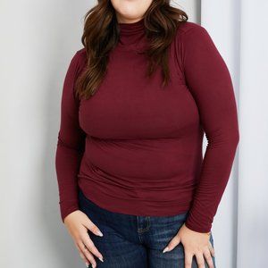 Zenana Better Odds Full Size Microfiber Turtleneck Top in Burgundy